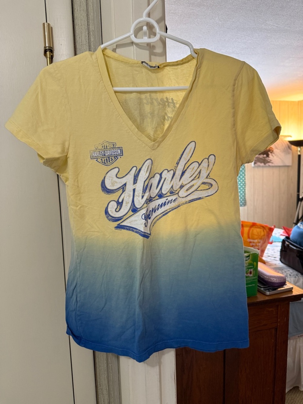 Harley-Davidson Yellow to Blue Ombre V-Neck Tee with Script Logo